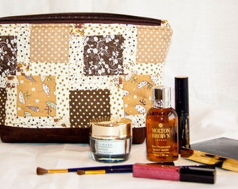Grote handgemaakte bruin Cork & patchwork make-up/accessoires/reizen/Gadget Bag