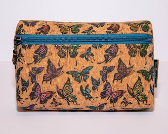 Handmade Rainbow Metallic Foiled Butterflies Natural Cork Vegan Eco-Friendly Cosmetics Storage Bag