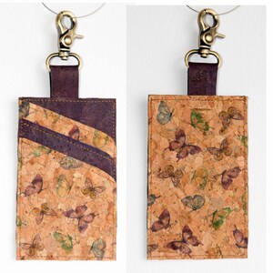 Handmade Purple & Butterflies Cork Card Holder Wallet with Clip