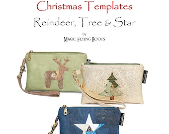 PDF Bag Pattern Willowherb Wristlet Christmas Template Bundle 2: Reindeer, Christmas Tree, Star