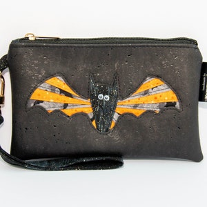 Handgemachte schwarze Kork Iris Fold Willowherb Googly Eyes Fledermaus Handgelenk Clutch Tasche