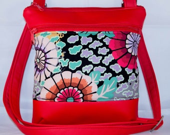 Handmade Incredibly Red Modern Floral Koda Shoulder / Cross Body Bag