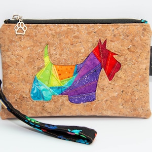 Handgemachter versilberter Kork & Iris Falten Regenbogen Weidenherb Hund Handgelenk Clutch Tasche