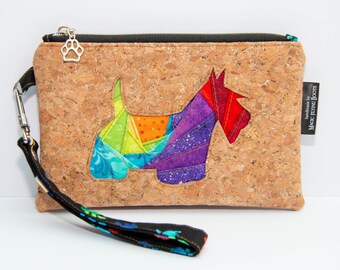 Handmade Silvered Cork & Iris Fold Rainbow Willowherb Dog Wristlet Clutch Bag