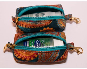 Handmade Hand Sanitiser Clip Bag - Orange/Blue Paisley with Metallic Gold