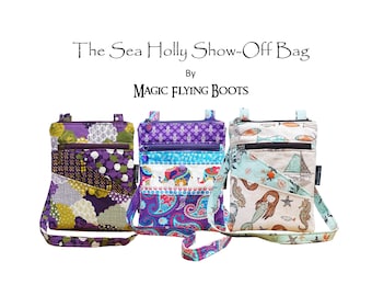 PDF Bag Pattern: The Sea Holly Show-Off Bag, with 2 options for external pockets, and adjustable strap