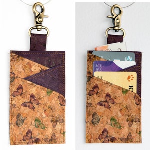 Handgemachte lila & Schmetterlinge Kork Karte Halter Brieftasche mit Clip