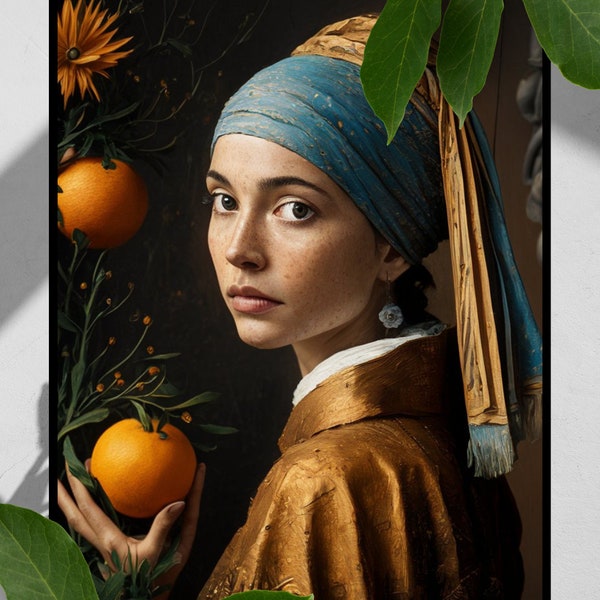 The Citrus Maiden Portrait" - Renaissance Digital Art Print for Elegant Home Decor