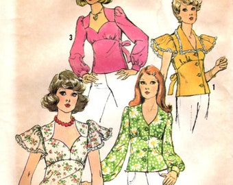 Simplicity 6290 Cute Tops 3 Necklines & BUTTERFLY SLEEVES Size 12 Bust 34 UNCUT circa 1974