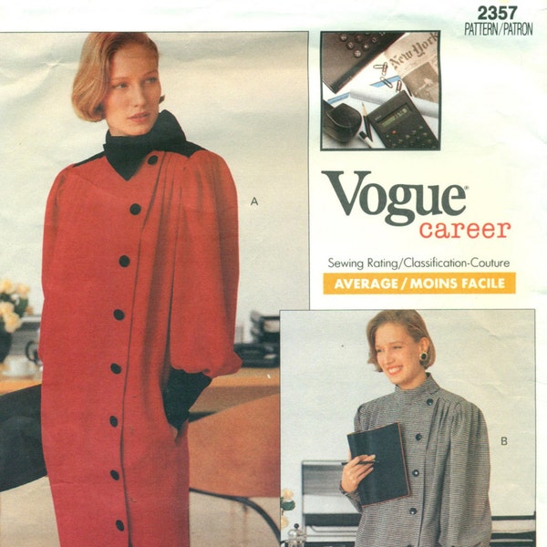 Vogue 2357 NIPON BOUTIQUE Coatdress Asymmetrical Button Down Front Closing Coat Dress ©1989