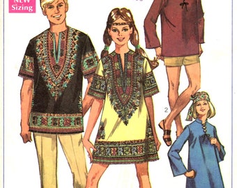 Simplicity 8177 MISSES' Dashiki Tunic, Mini-Dress Size 12 ©1969 READ NOTE