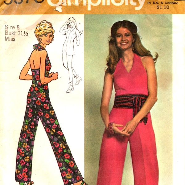 Simplicity 9978 HALTER JUMPSUIT circa 1972 UNCUT Size 8 Super Jiffy Pattern