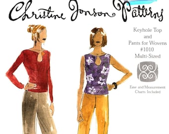 Christine Jonson Pattern #1010 Keyhole Top & Pants Multi-Sized ©2006 UNCUT/FACTORY FOLDS