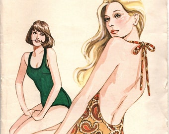 KWIK SEW 173 Halter Swimsuit Sized 8-10-12 UNCUT ©1973