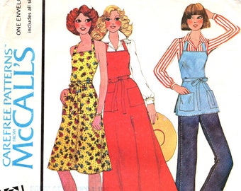 McCall's 1975 BUTCHER APRON Wrap Apron Dress Multi-Sized 6 to 20 UCUT