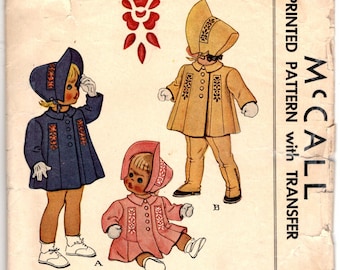 McCall 1207 Coat, Bonnet, Leggins Toddler Size 2 Circa 1945