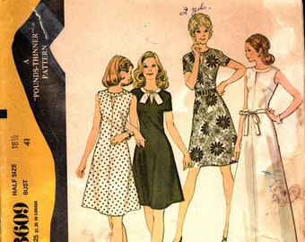 McCall's 3609 POUNDS THINNER PATTERN Half-Size Bust 41 A-line Dress circa 1973