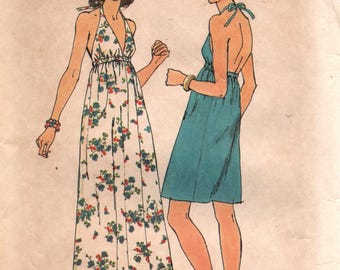 Simplicity 6328 JIFFY HALTER DRESS Uncut/Factory Folds Size Small c.1974