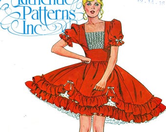 オーセンティックパターンズ #322 - スクエアダンスドレス 1970年代 サイズ12 - 14 - 16 未裁断/工場出荷時の折り目