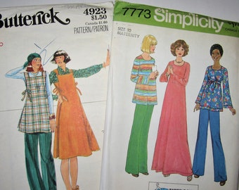 2 Maternity Size 10 Butterick 4923 Side Panel Jumper & Pants Simplicity 7773 Pullover Top, Dress, Pants, Baby T-Shirt 1970s Patterns