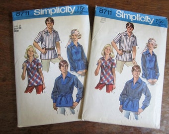 Simplicity 8711 HIS HERS Boho Pullover Shirts circa 1970 CHOICE or Both