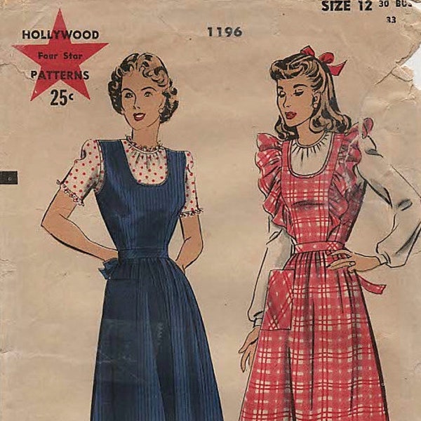 Hollywood Patterns 1196 FOUR STARS WWII Era Pinafore & Blouse  ©1943