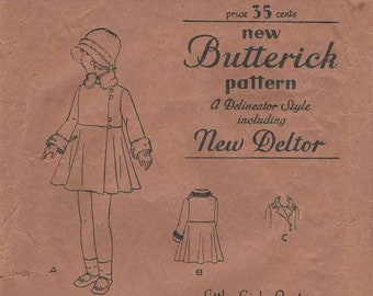 Butterick 3428 Little Girls LAPPED FRONT COAT "The New Deltor" Vintage 1920s Scarce Antique Pattern