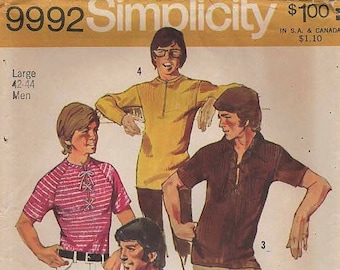 Simplicity 9992 Men's Pullover Shirt Set c.1971 Size 42-44 Large UNCUT