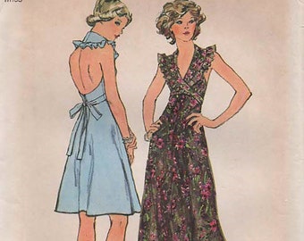 Simplicity 6396 Ruffled Collar Halter Dress Size 10 ©1974 UNCUT Long or Short Views