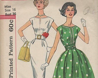 Simplicity 3472 Bust 36 Sheath or Full Skirt Dress Vintage 1960