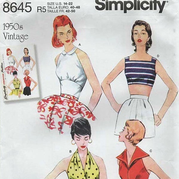 Simplicity 8645 REISSUE 1950s Vintage Halters Sun Top ©2017 SIZE CHOICE