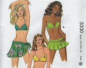 Kwik Sew 3330 SWIMSUITS Wraps Sizes XS S M L XL Halter Bikini Skirt Bottom