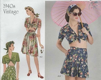 Simplicity 8654 Vintage Retro 1940s Skirt, Shorts and Tie Top ©2018 SIZE CHOICE