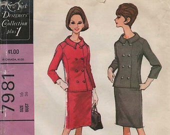 McCall's 7981 Double Breasted CLASSIC SUIT Bust 36 c.1965 Laird-Knox Designer "Jackie O Style"