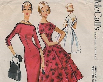 McCall's 4597 DRESSES Fitted Sheath or Gored Skirt Size 10 Bust 31 ©1958