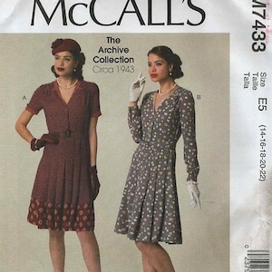 McCall&#39;s 7433 Retro 1943 Pullover Shirtwaist with Pleated Skirt Size 14-22 ©2016 THE ARCHIVE COLLECTION