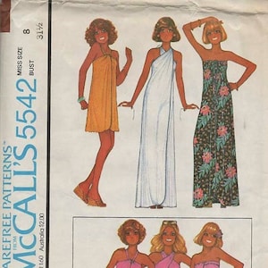 McCall's 5542 Bathing Suit & FRONT WRAP Cover-up Dress 1970s Size 8 image 1