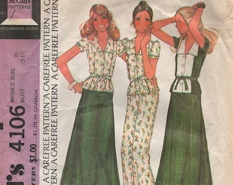 McCall's 4106 Top Skirt Pants Size 8 ©1974