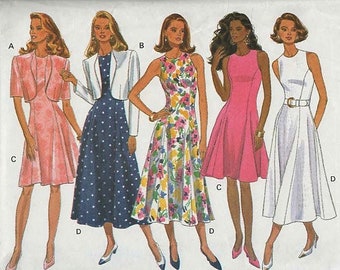 Butterick 6148 Flared Dress with Open Crop Jacket Size 6-12 ©1992