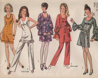 Simplicity 8876 Mini DRESS TUNIC PANTS Size 10 Vintage 1970