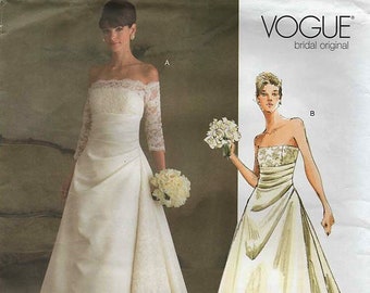 Vogue 2842 BRIDE WEDDING DRESS Strapless & Overblouse Off Shoulder Styles Size 6 - 8 - 10 ©2004