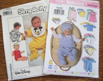 INFANT BABY Both Patterns Butterick 5896 and Simplicity 8264 Preemie Newborn Small Layette Items