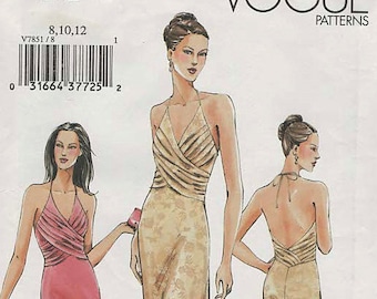 Vogue 7851 BACKLESS DRAPED HALTER Gown  Size 8, 10, 12 ©2004 Uncut