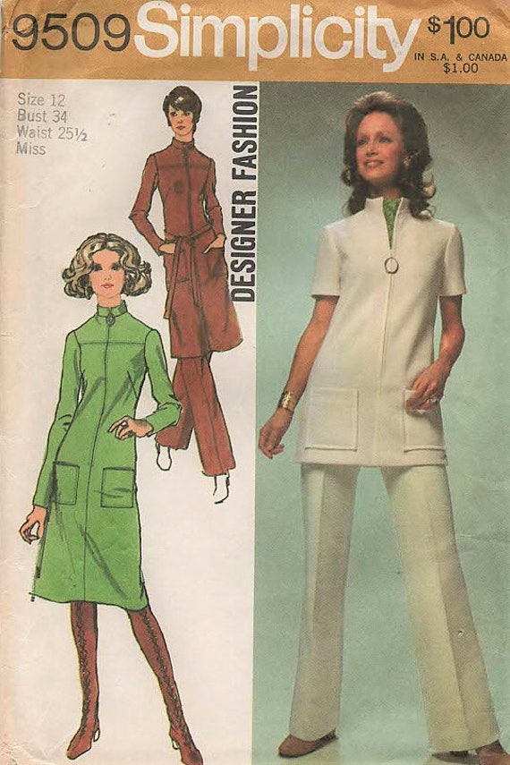 Vintage 70s Dress Tunic Pants Misses Simplicity 5292 Size 14 Sewing Pattern Misses Uncut