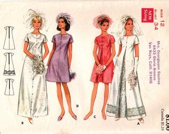 Butterick 4694 BRIDES' & BRIDESMAIDS' DRESS Vintage 1967 Size 12 Bust 34