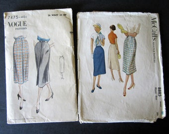 BOTH McCall's 8885 & Vogue 7475 Straight Wiggle Pencil Skirts 1940s 1950s