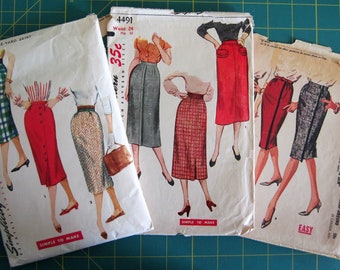 LOT Simplicity 4491 Pencil Slim Simplicity 1430 One Yard Wiggle McCall's 6440 One Yard Wrap VINTAGE 1950s