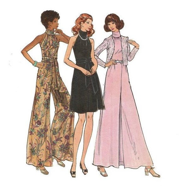 Butterick 6888 Halter Jumpsuit, Jacket, Dress High Collar Palazzo Wide Leg 1970s Size 14 Bust 36