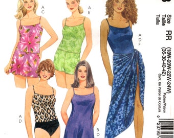 McCall's 4848 SWIMSUITS & SARONG ENSEMBLE Sizes 18W - 24W ©2005 Uncut Factory Folds