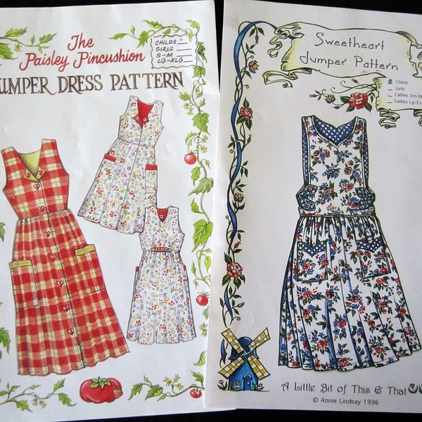PAISLEY PINCUSHION 2 Child's Sizes 2-6 Bust 21 - 26 Uncut Patterns Sweetheart Jumper & Jumper Dress